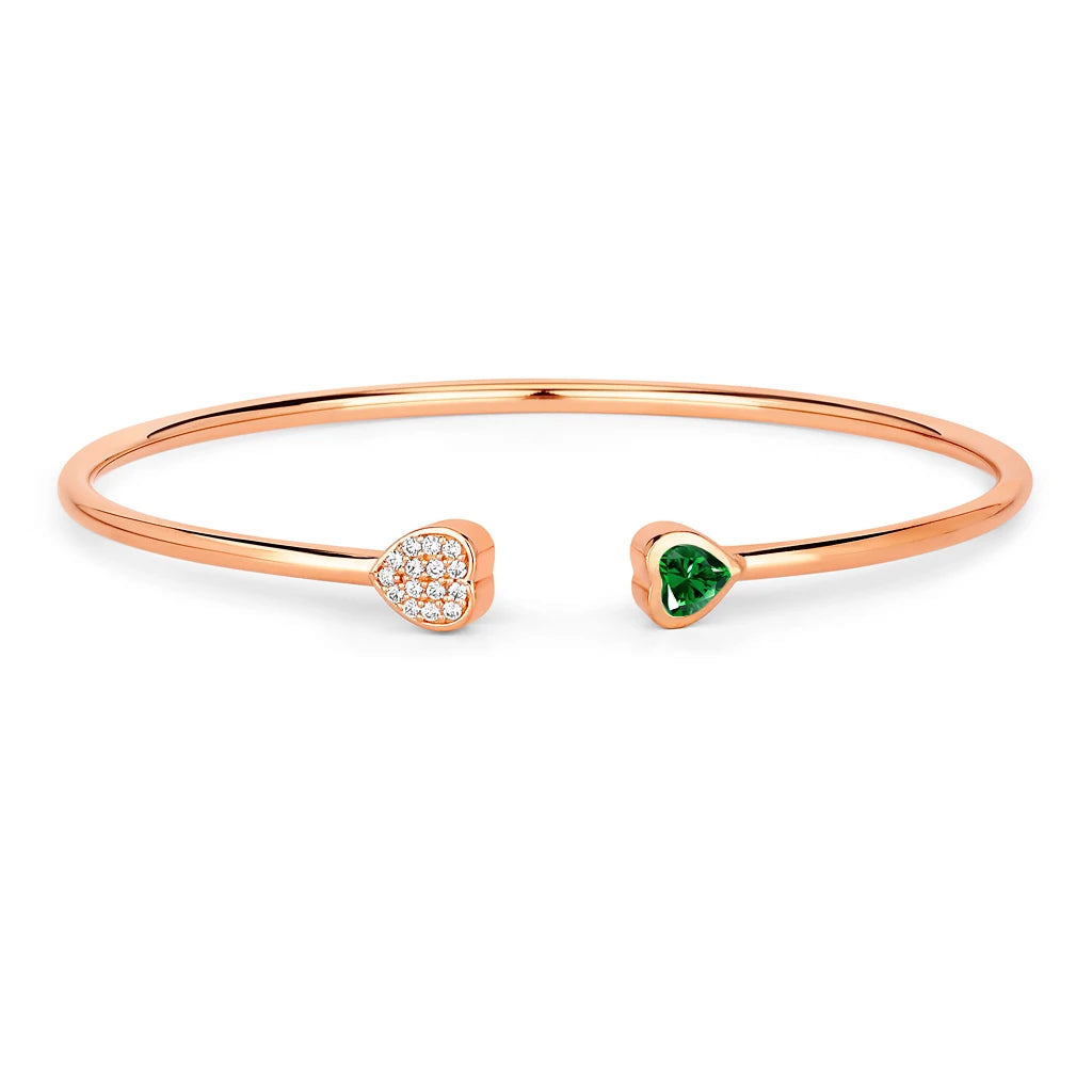 Heart Prong Set Diamond Accent Open Bangle