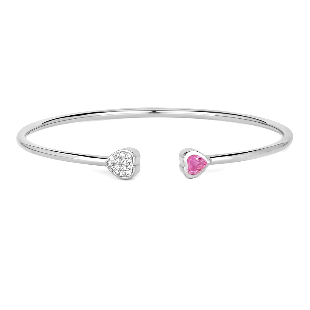 Heart Prong Set Diamond Accent Open Bangle