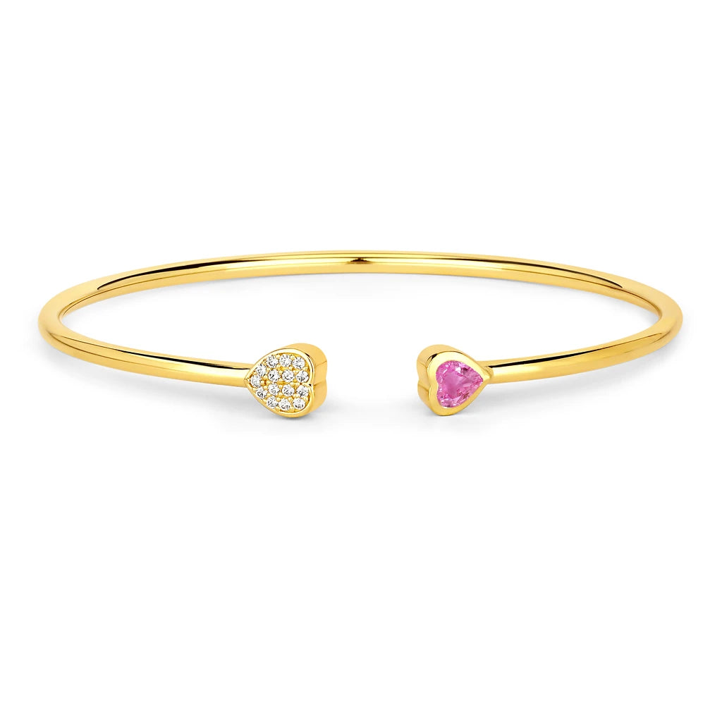 Heart Prong Set Diamond Accent Open Bangle