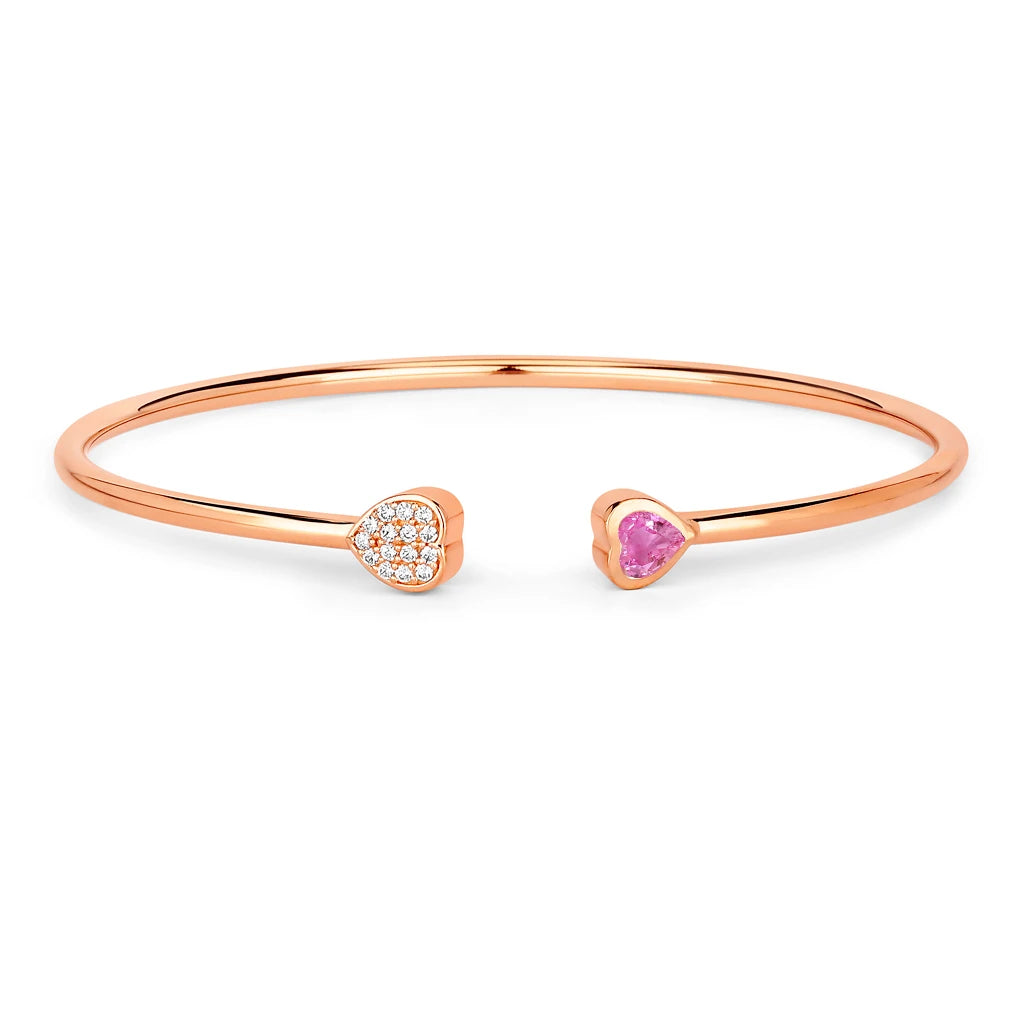 Heart Prong Set Diamond Accent Open Bangle