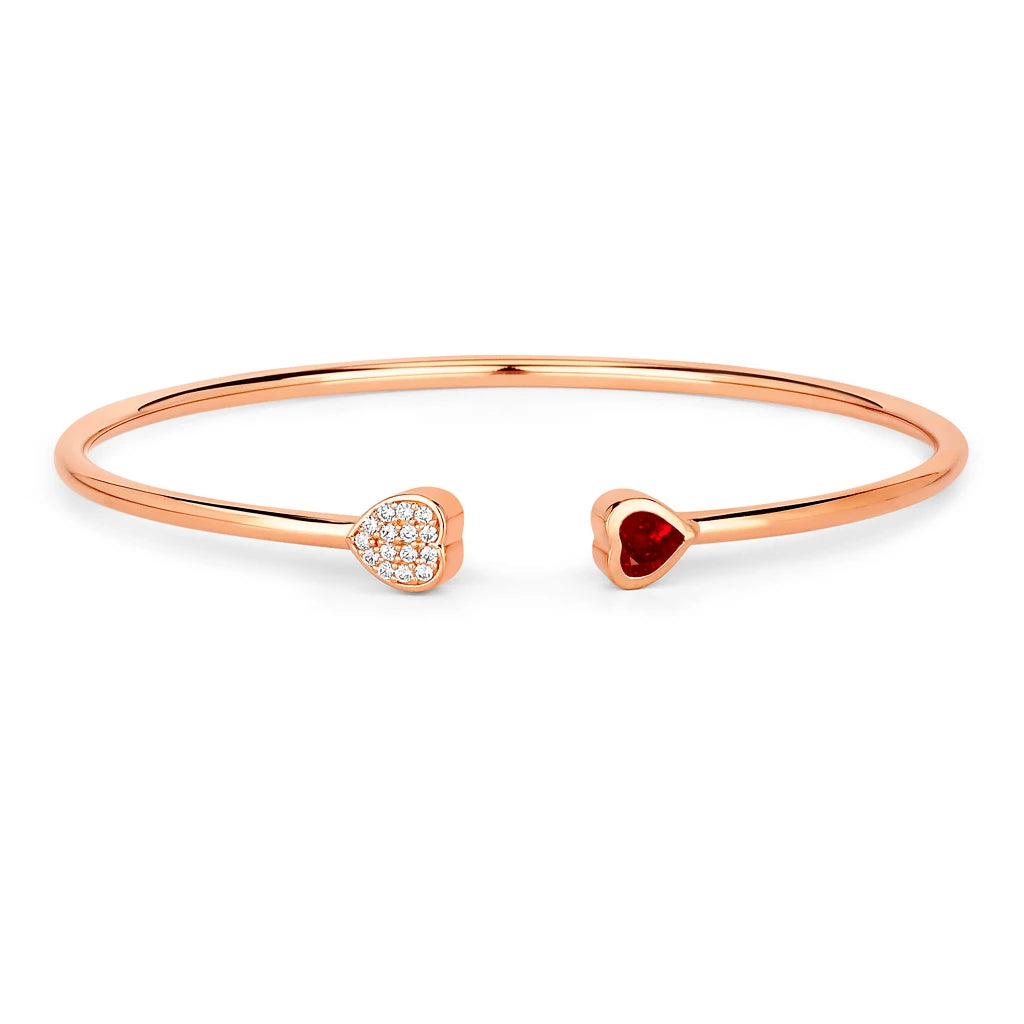Heart Prong Set Diamond Accent Open Bangle