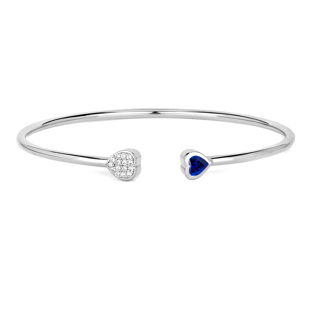 Heart Prong Set Diamond Accent Open Bangle