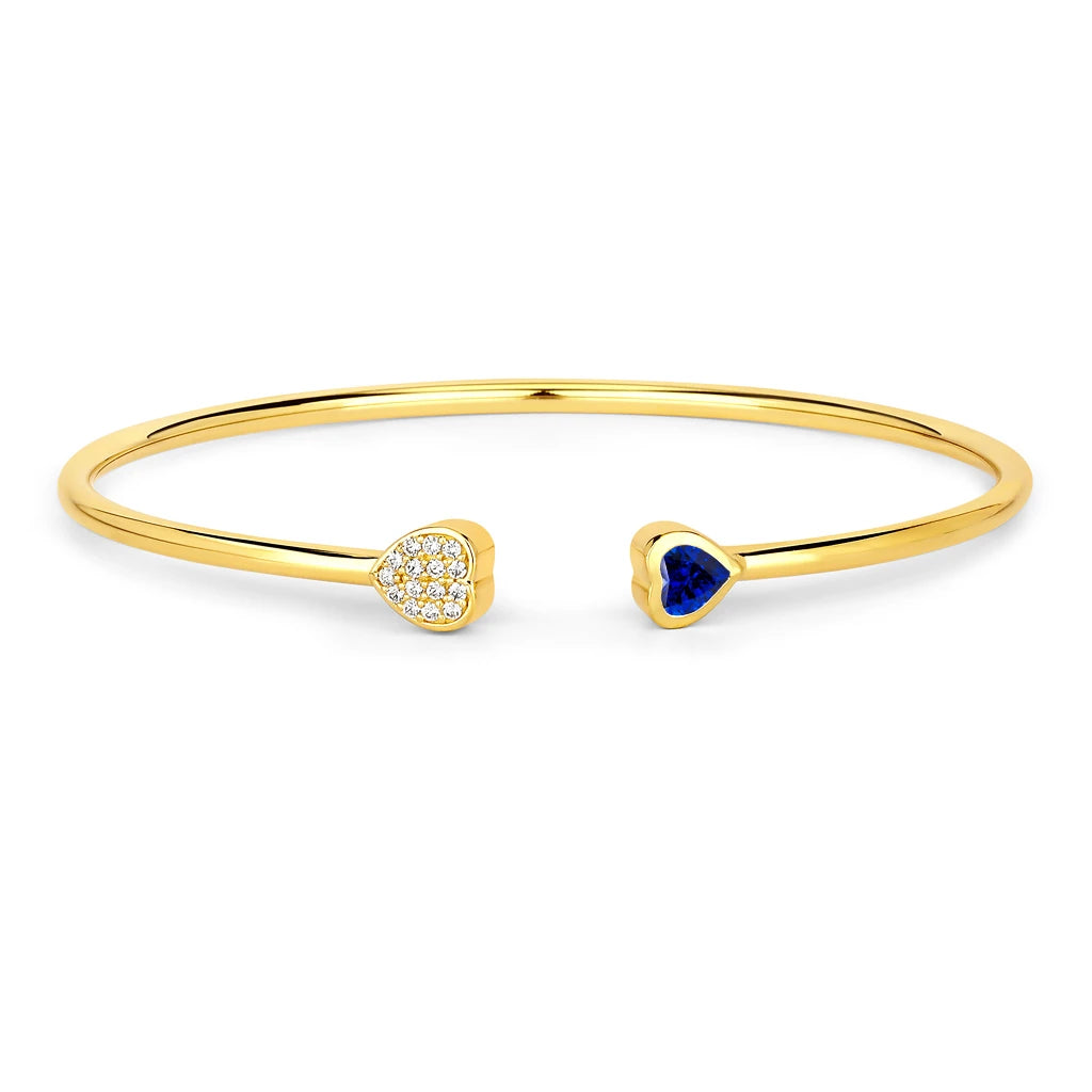 Heart Prong Set Diamond Accent Open Bangle