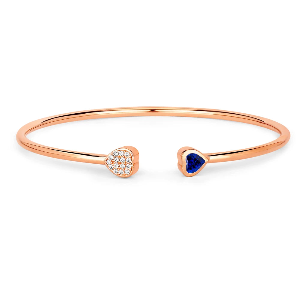 Heart Prong Set Diamond Accent Open Bangle