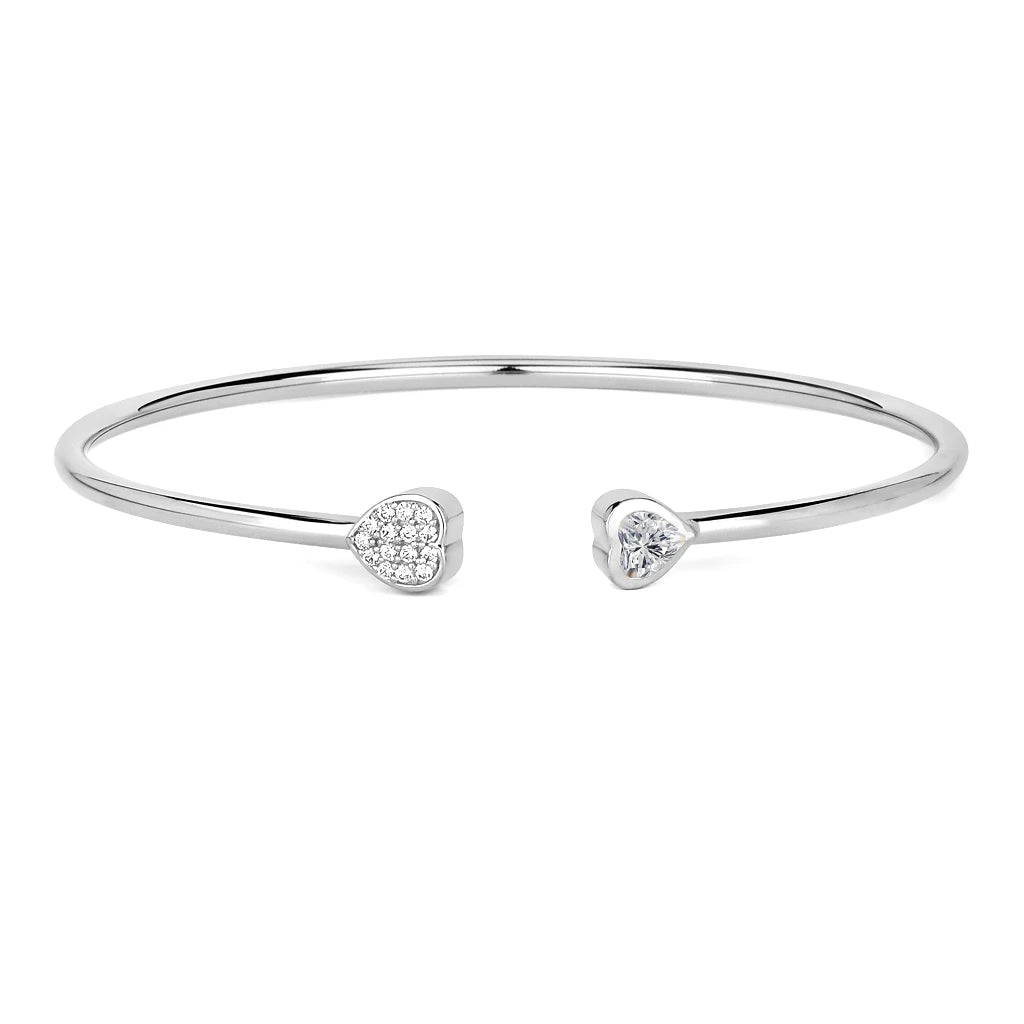 Heart Prong Set Diamond Accent Open Bangle