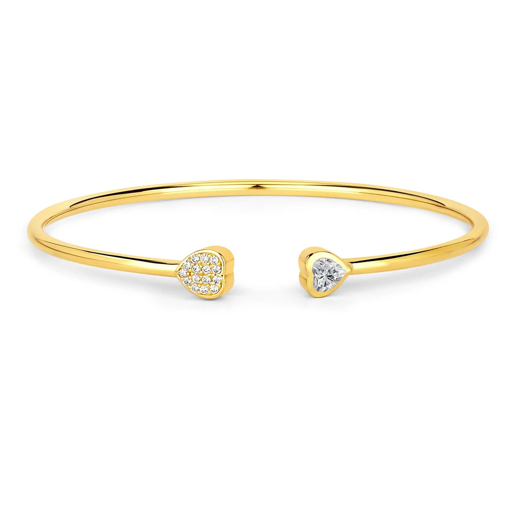 Heart Prong Set Diamond Accent Open Bangle