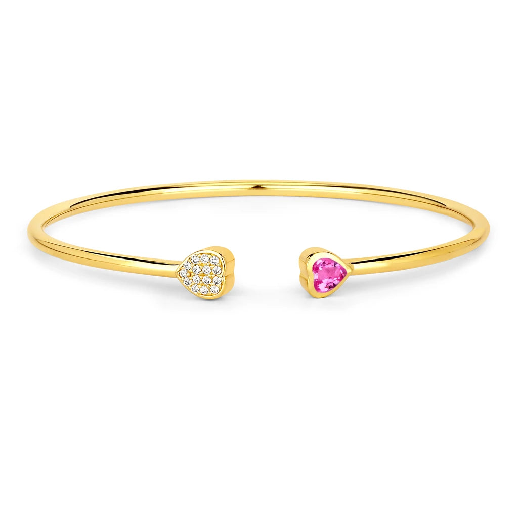 Heart Prong Set Diamond Accent Open Bangle