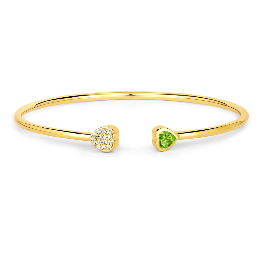 Heart Prong Set Diamond Accent Open Bangle