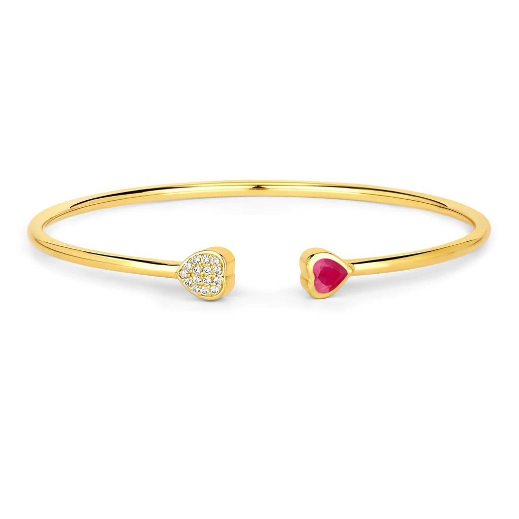 Heart Prong Set Diamond Accent Open Bangle