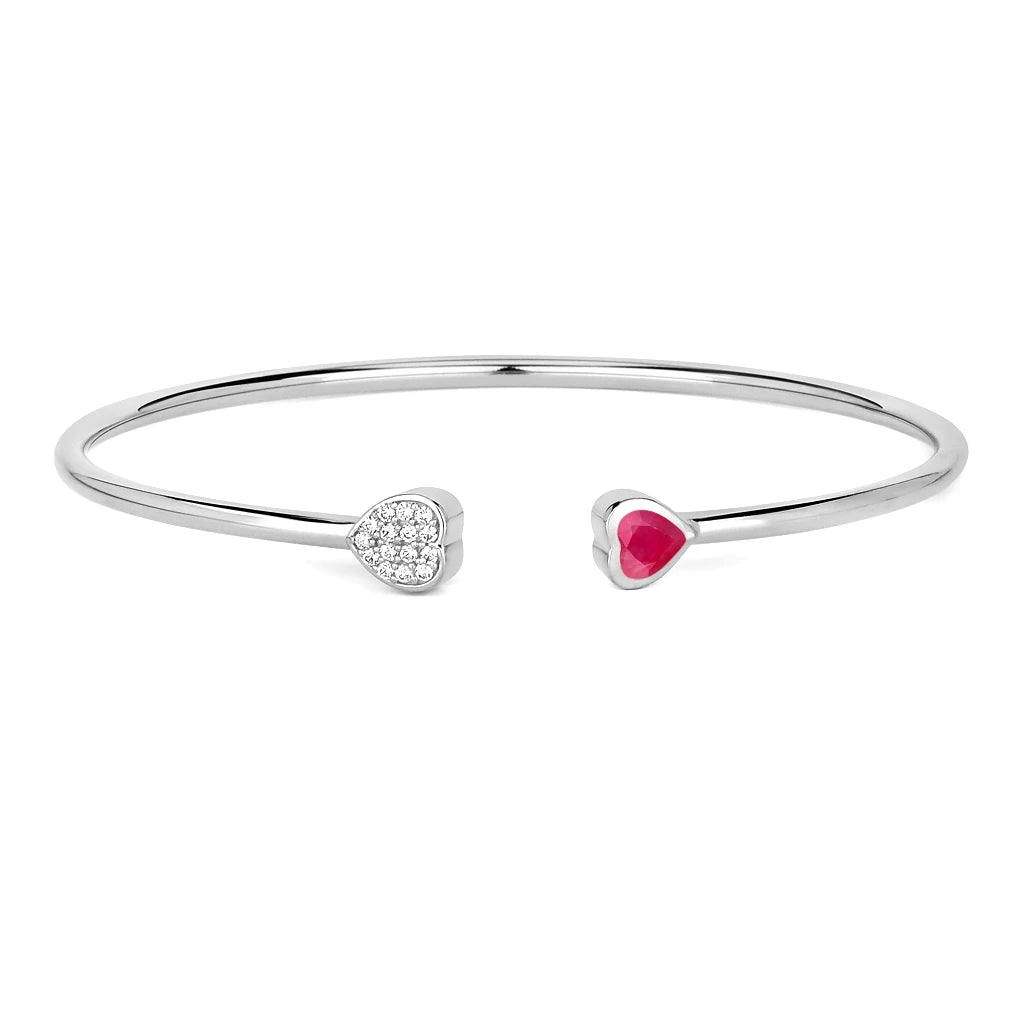 Heart Prong Set Diamond Accent Open Bangle