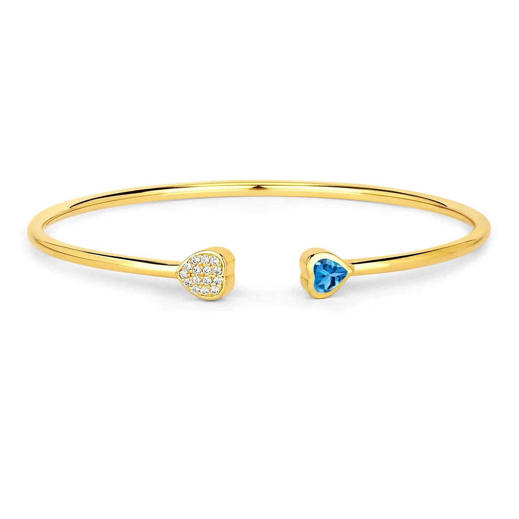 Heart Prong Set Diamond Accent Open Bangle