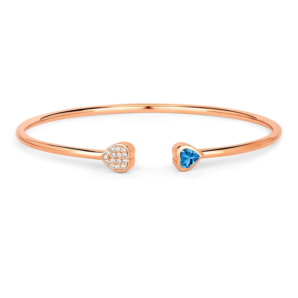 Heart Prong Set Diamond Accent Open Bangle