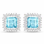 Square Cut Diamond Halo Stud Earrings