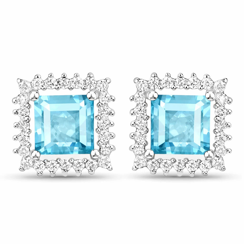 Square Cut Diamond Halo Stud Earrings