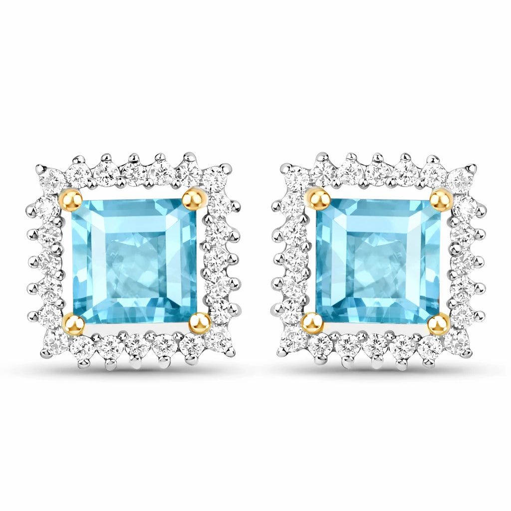 Square Cut Diamond Halo Stud Earrings