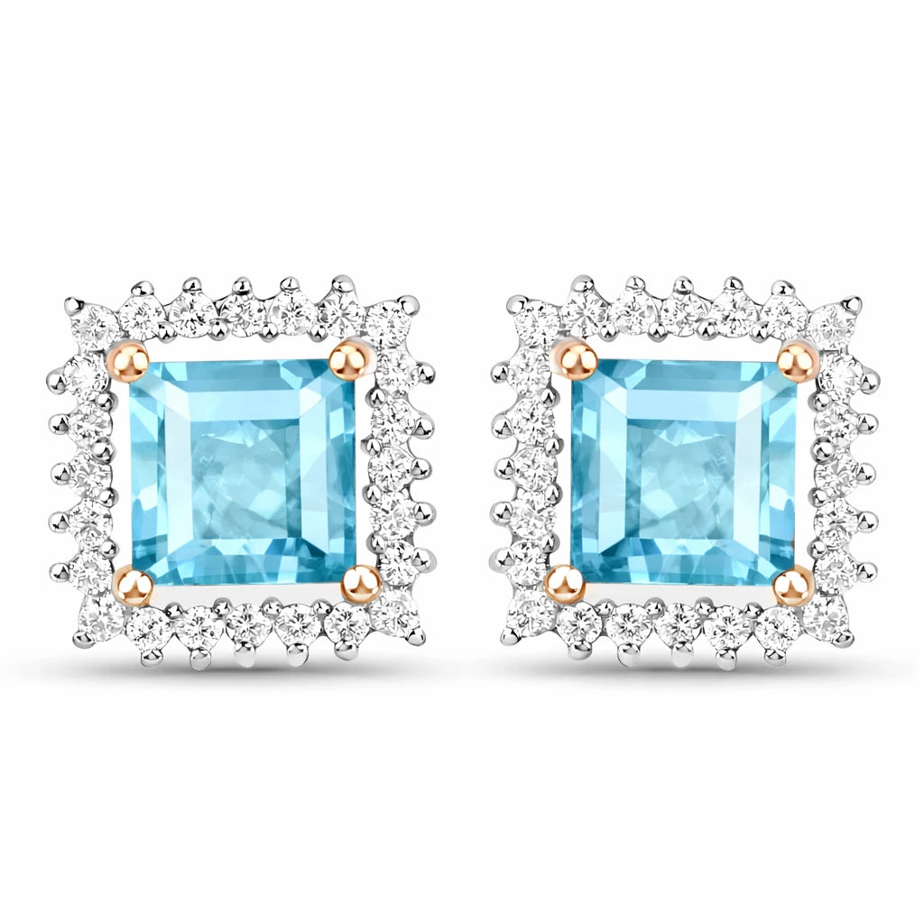 Square Cut Diamond Halo Stud Earrings