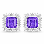 Square Cut Diamond Halo Stud Earrings