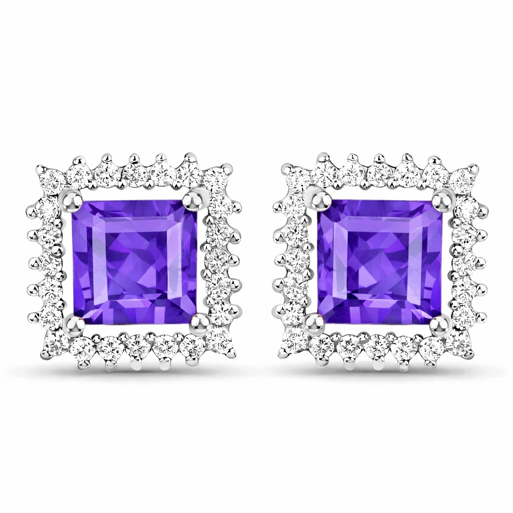 Square Cut Diamond Halo Stud Earrings