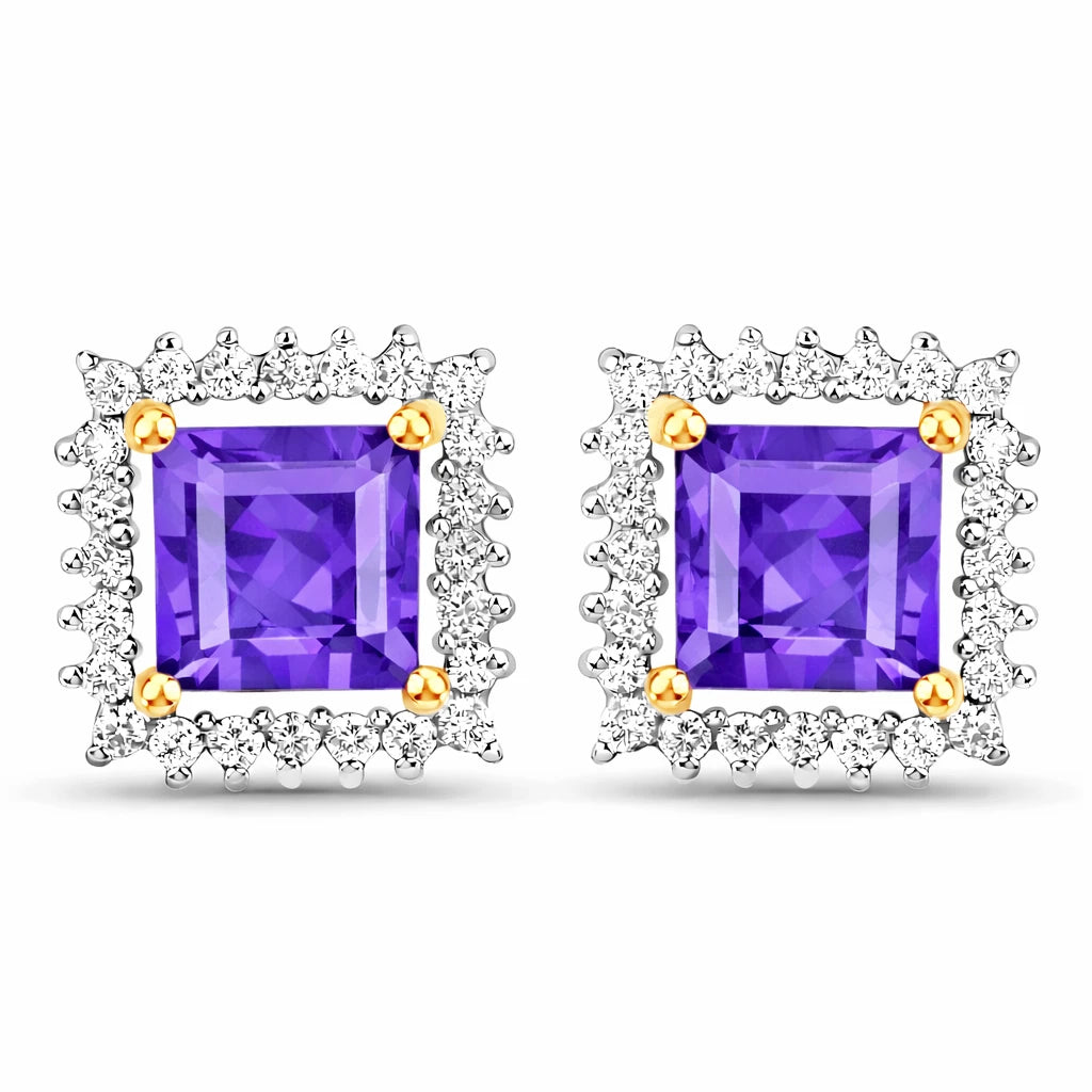 Square Cut Diamond Halo Stud Earrings