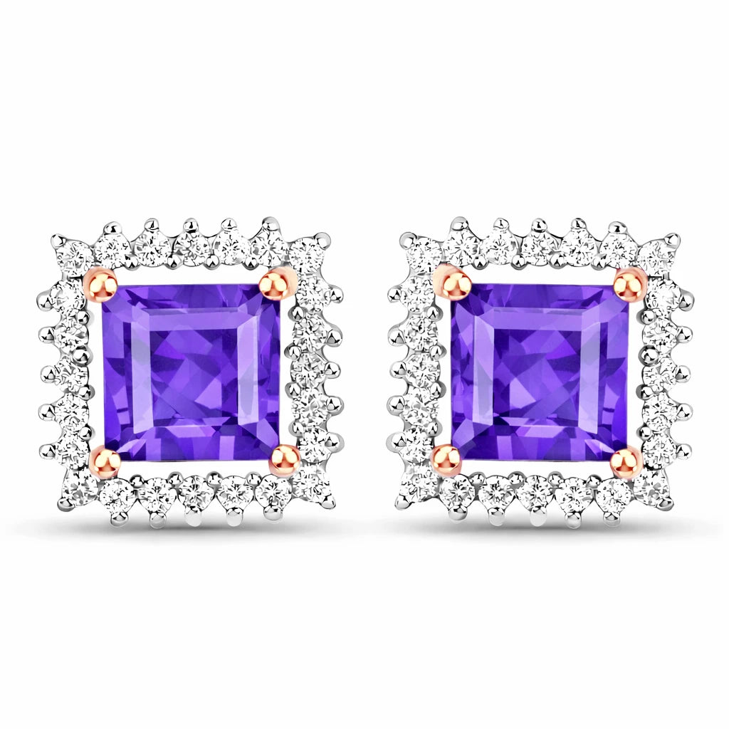 Square Cut Diamond Halo Stud Earrings