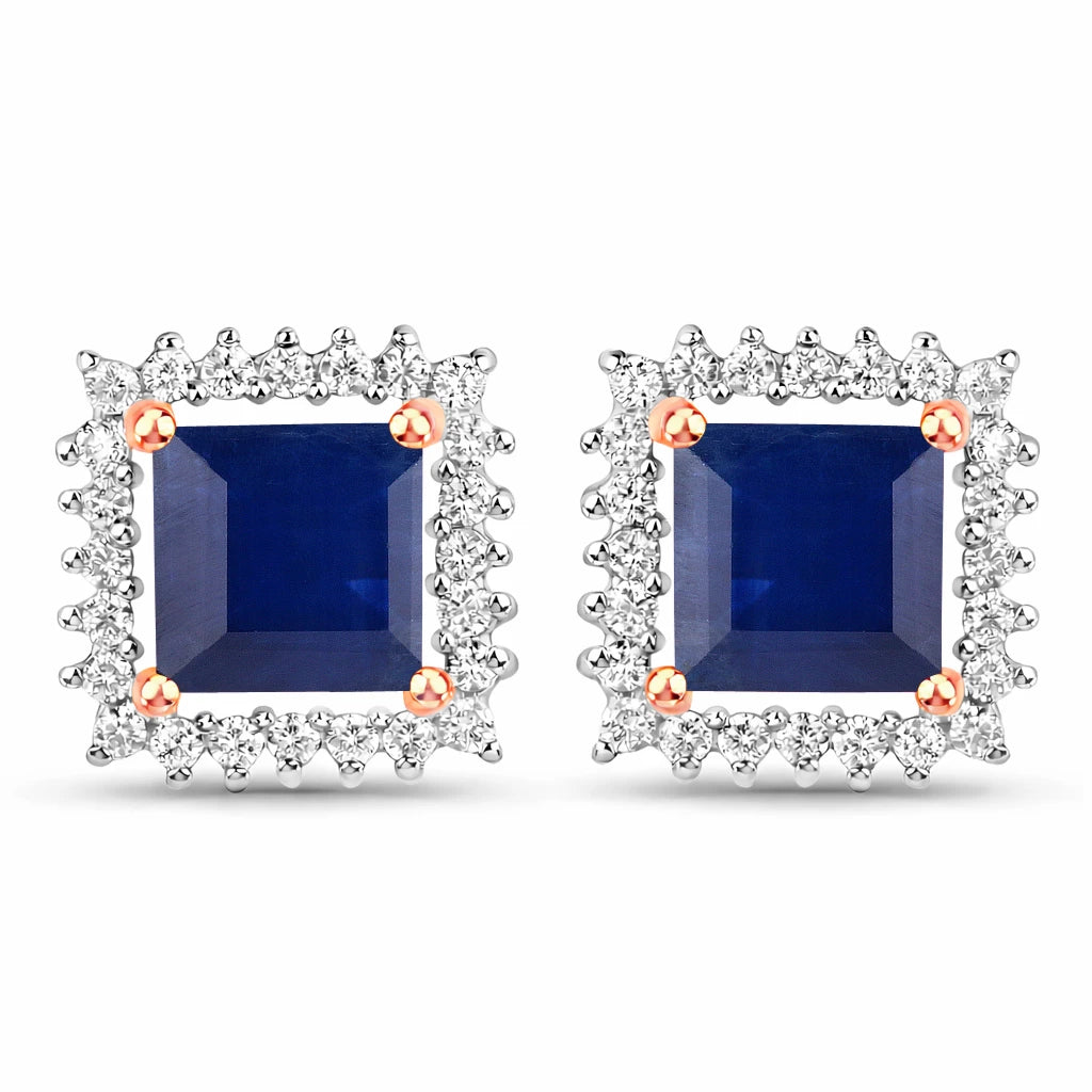Square Cut Diamond Halo Stud Earrings