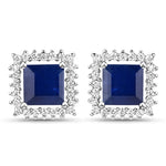 Square Cut Diamond Halo Stud Earrings