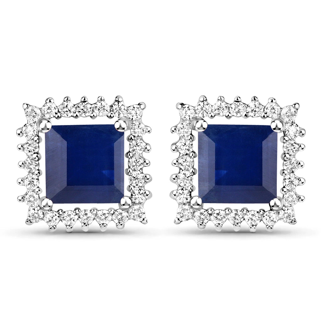 Square Cut Diamond Halo Stud Earrings