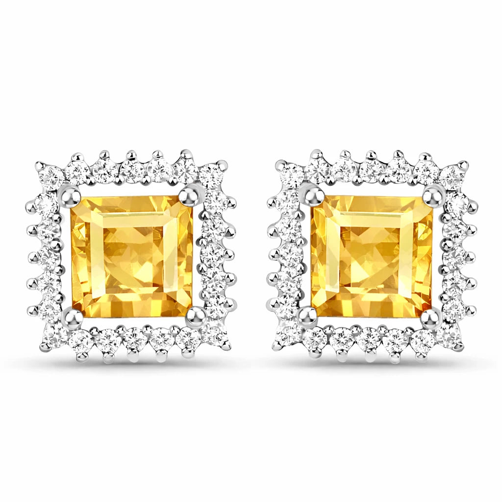 Square Cut Diamond Halo Stud Earrings