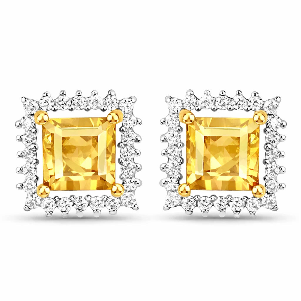 Square Cut Diamond Halo Stud Earrings