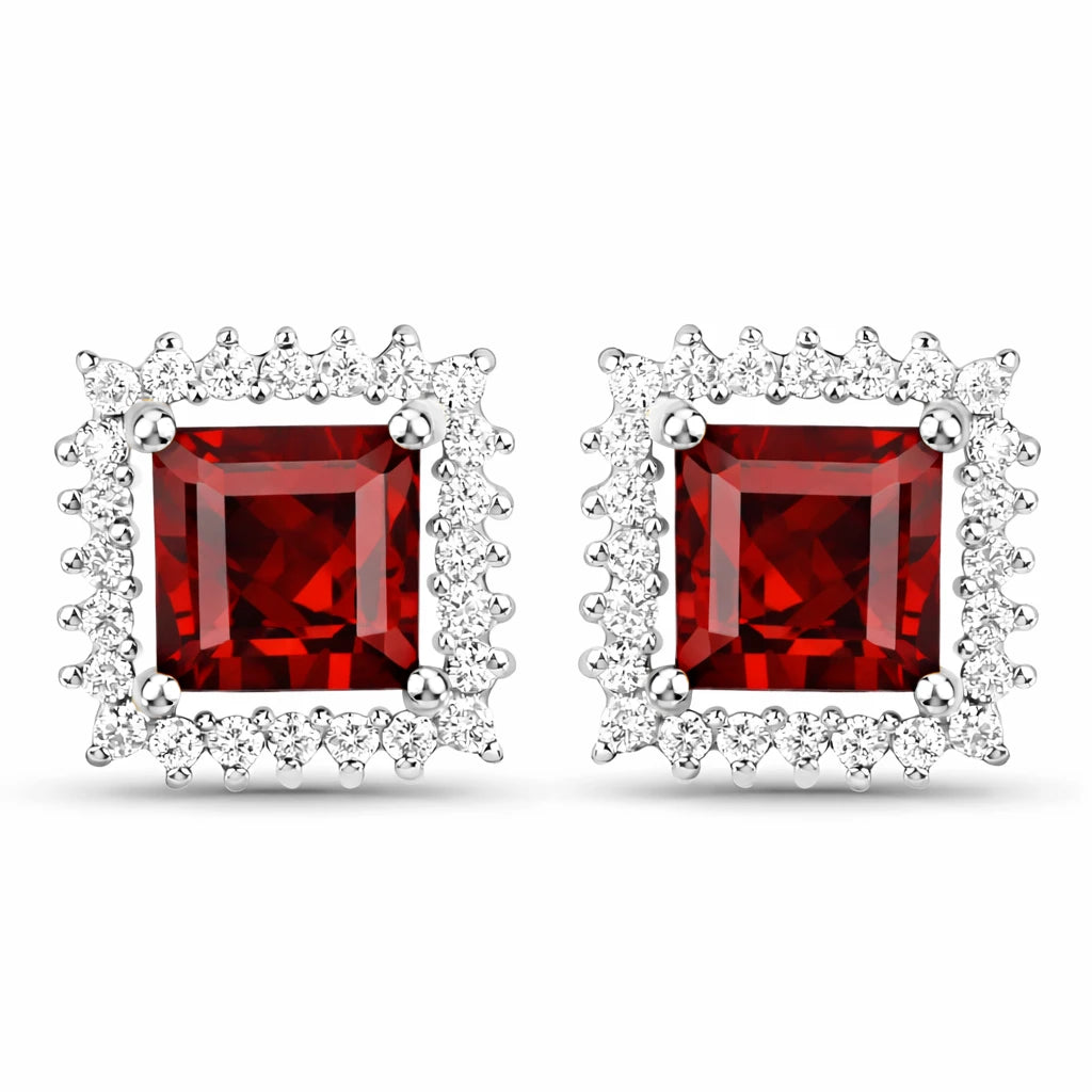 Square Cut Diamond Halo Stud Earrings