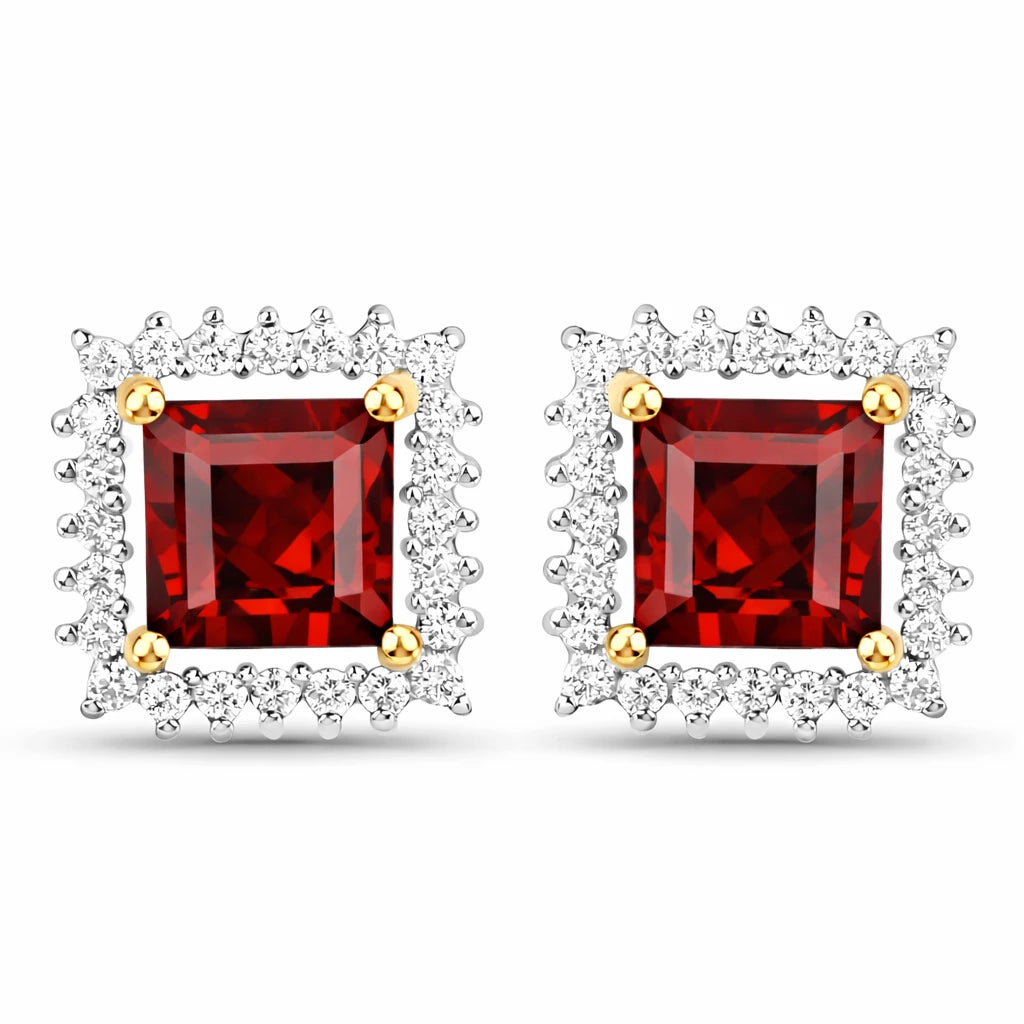 Square Cut Diamond Halo Stud Earrings