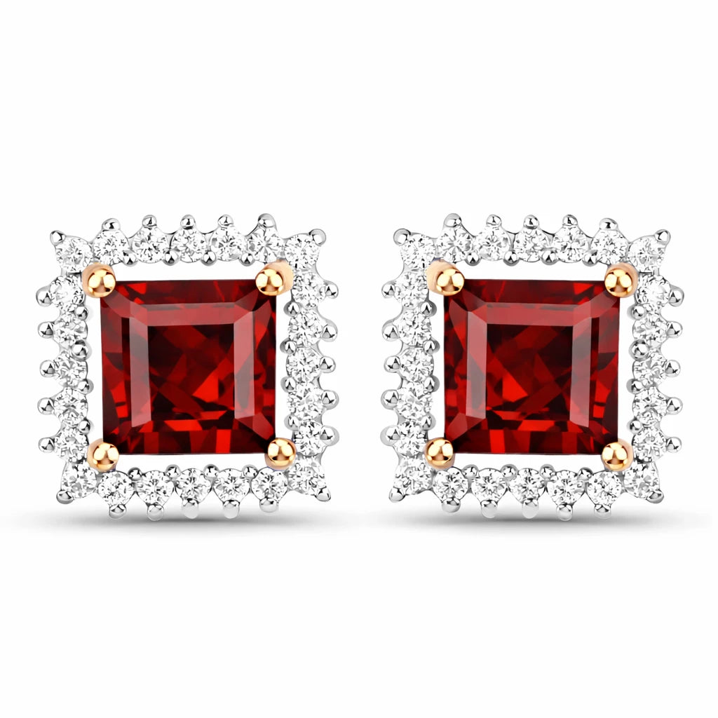 Square Cut Diamond Halo Stud Earrings
