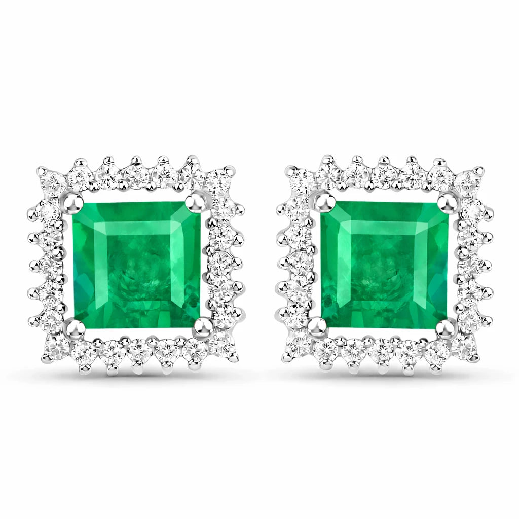 Square Cut Diamond Halo Stud Earrings