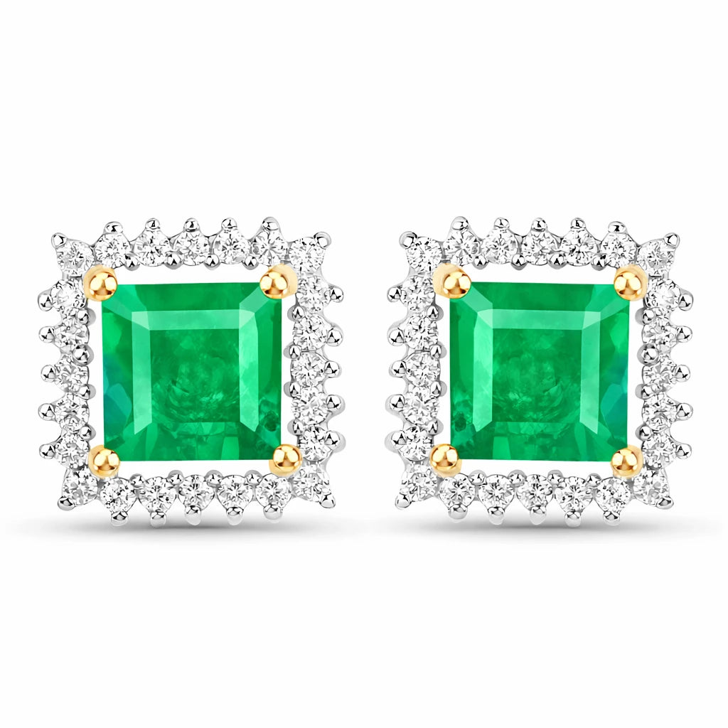 Square Cut Diamond Halo Stud Earrings