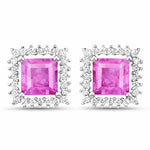 Square Cut Diamond Halo Stud Earrings