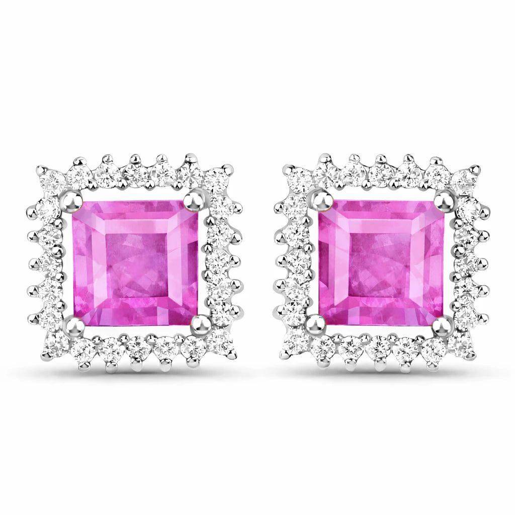 Square Cut Diamond Halo Stud Earrings