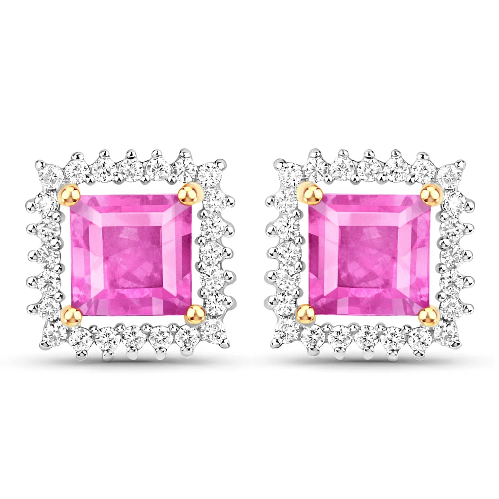 Square Cut Diamond Halo Stud Earrings