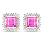 Square Cut Diamond Halo Stud Earrings