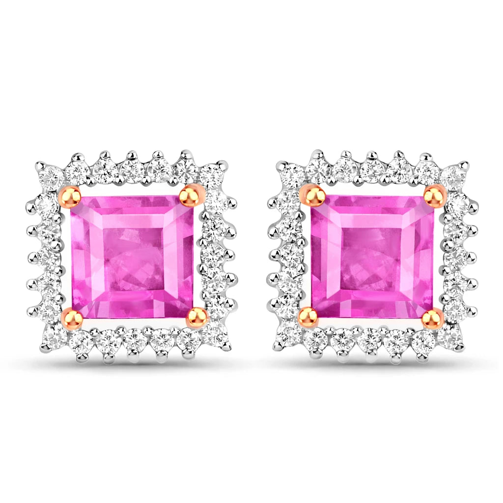 Square Cut Diamond Halo Stud Earrings