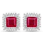 Square Cut Diamond Halo Stud Earrings