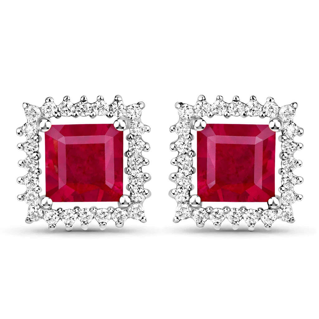 Square Cut Diamond Halo Stud Earrings