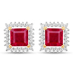 Square Cut Diamond Halo Stud Earrings