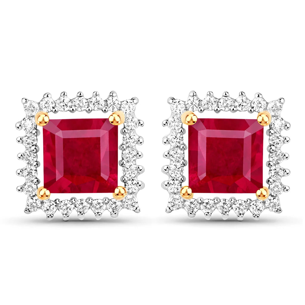 Square Cut Diamond Halo Stud Earrings