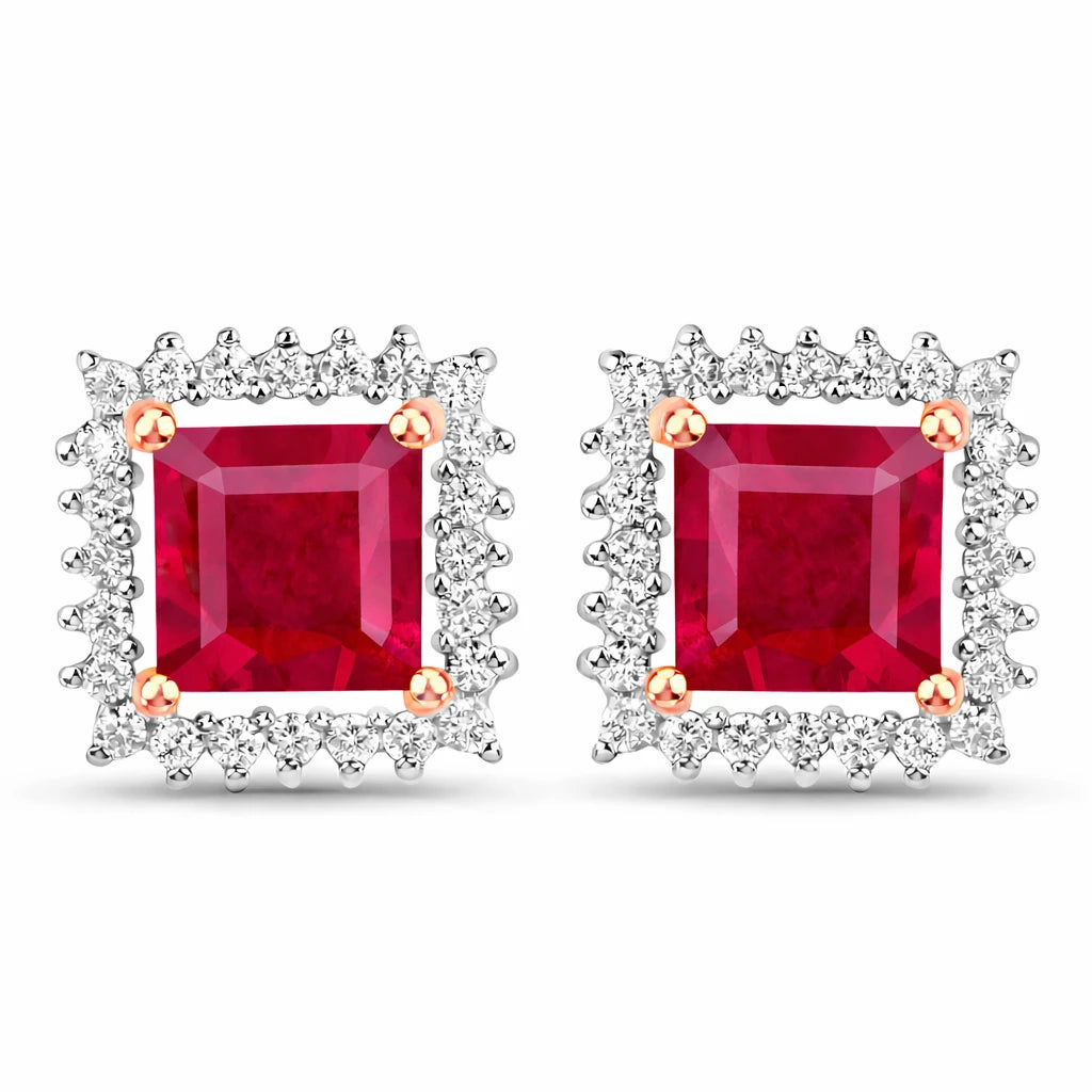 Square Cut Diamond Halo Stud Earrings