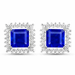 Square Cut Diamond Halo Stud Earrings