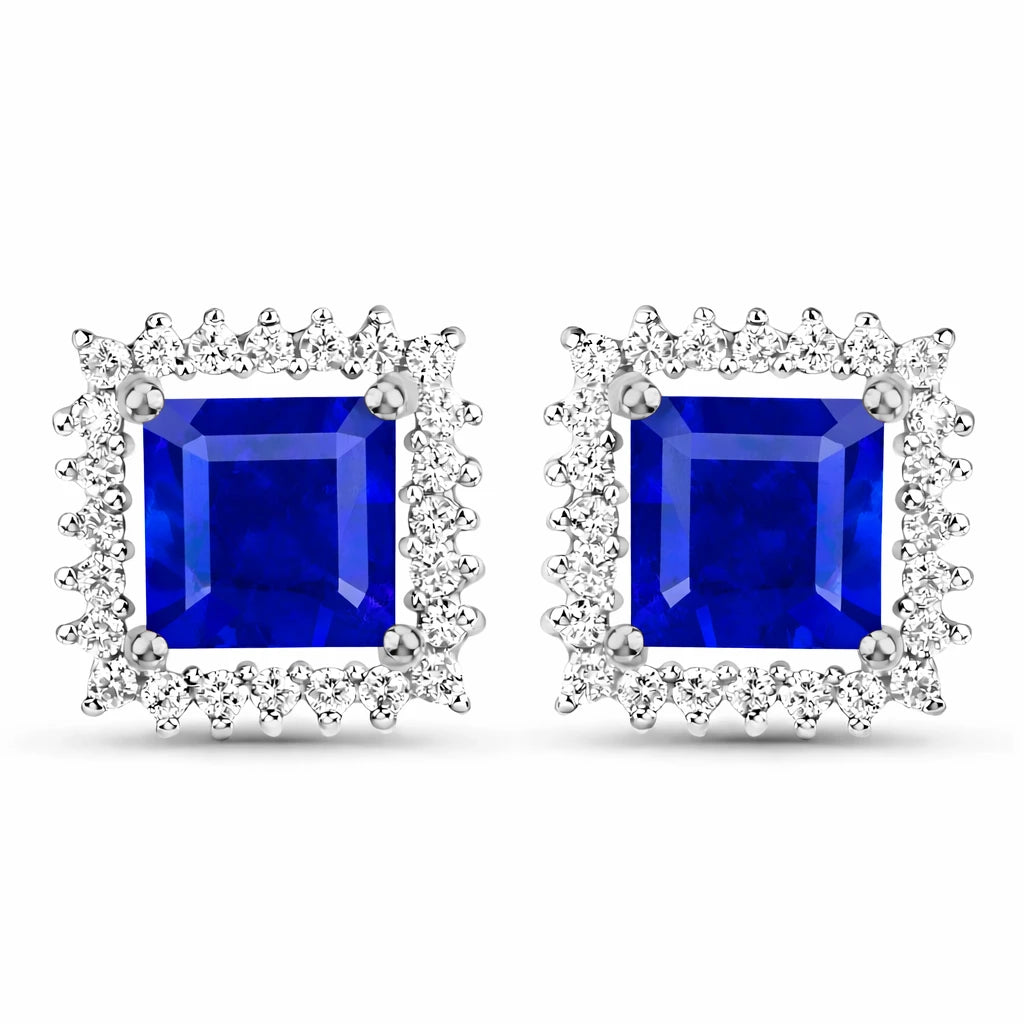 Square Cut Diamond Halo Stud Earrings