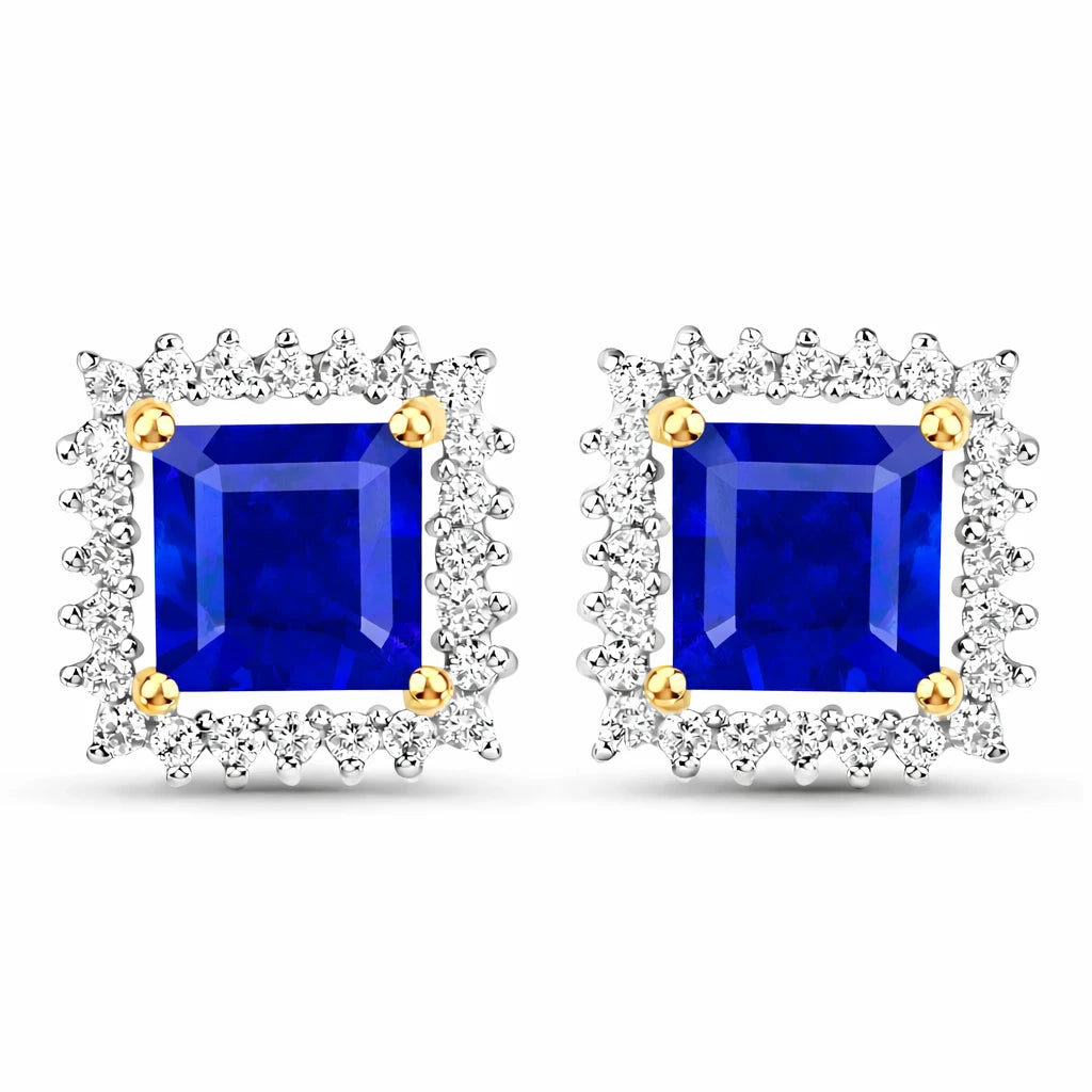 Square Cut Diamond Halo Stud Earrings