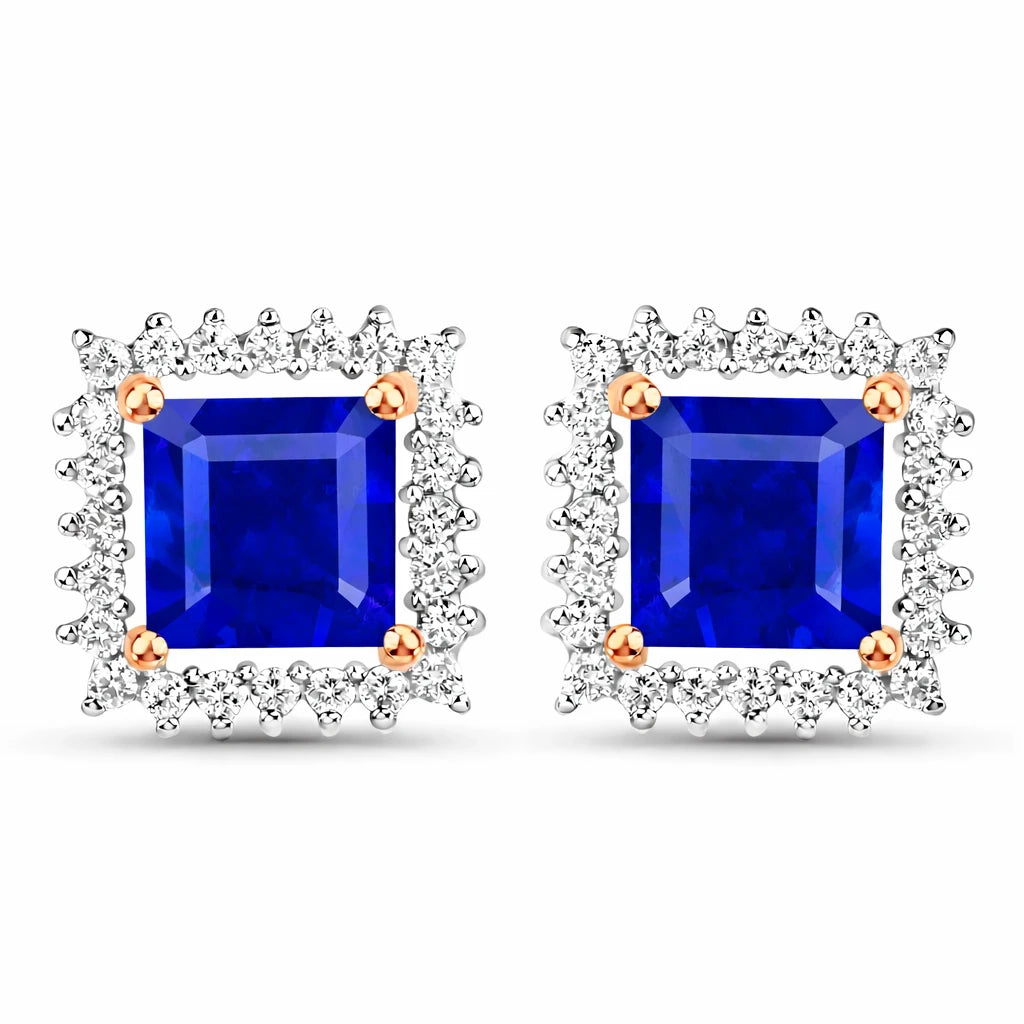 Square Cut Diamond Halo Stud Earrings