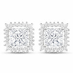 Square Cut Diamond Halo Stud Earrings