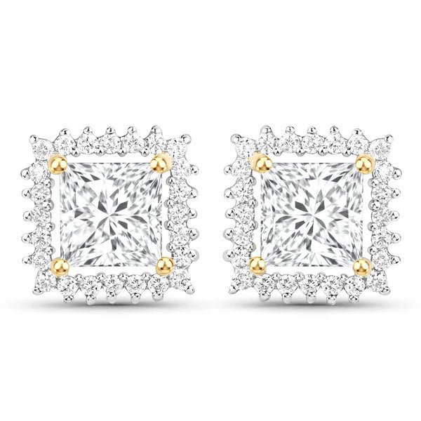 Square Cut Diamond Halo Stud Earrings